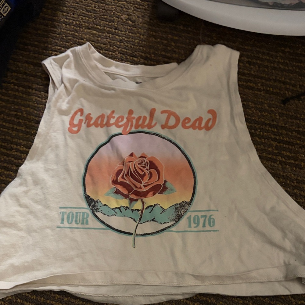 Grateful Dead White Graphic Crop Tank Top - Tour 1976